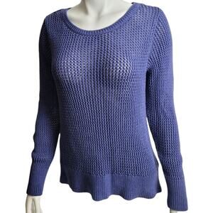 Gap Blue Heather Semi-Sheer Open Knit Cotton Sweater XL Scoop Neck Pointelle